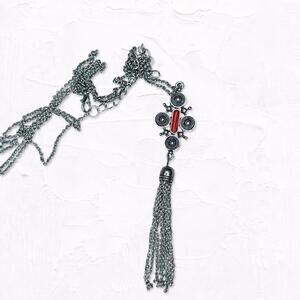 5567. Pewtertone Tassel Necklace